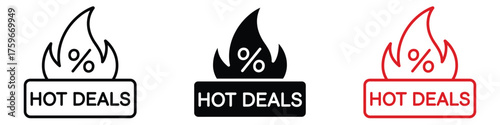 Hot deals icon vector. promotional fire sale shopping event percentage off symbol. vector illustration.