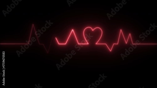 Neon red color glowing shape animation in retro style. Seamless black background 4k video