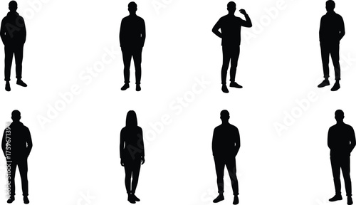 Silhouette vector of man and woman standing in casual poses, modern people illustration collection for design, poster, or graphic art