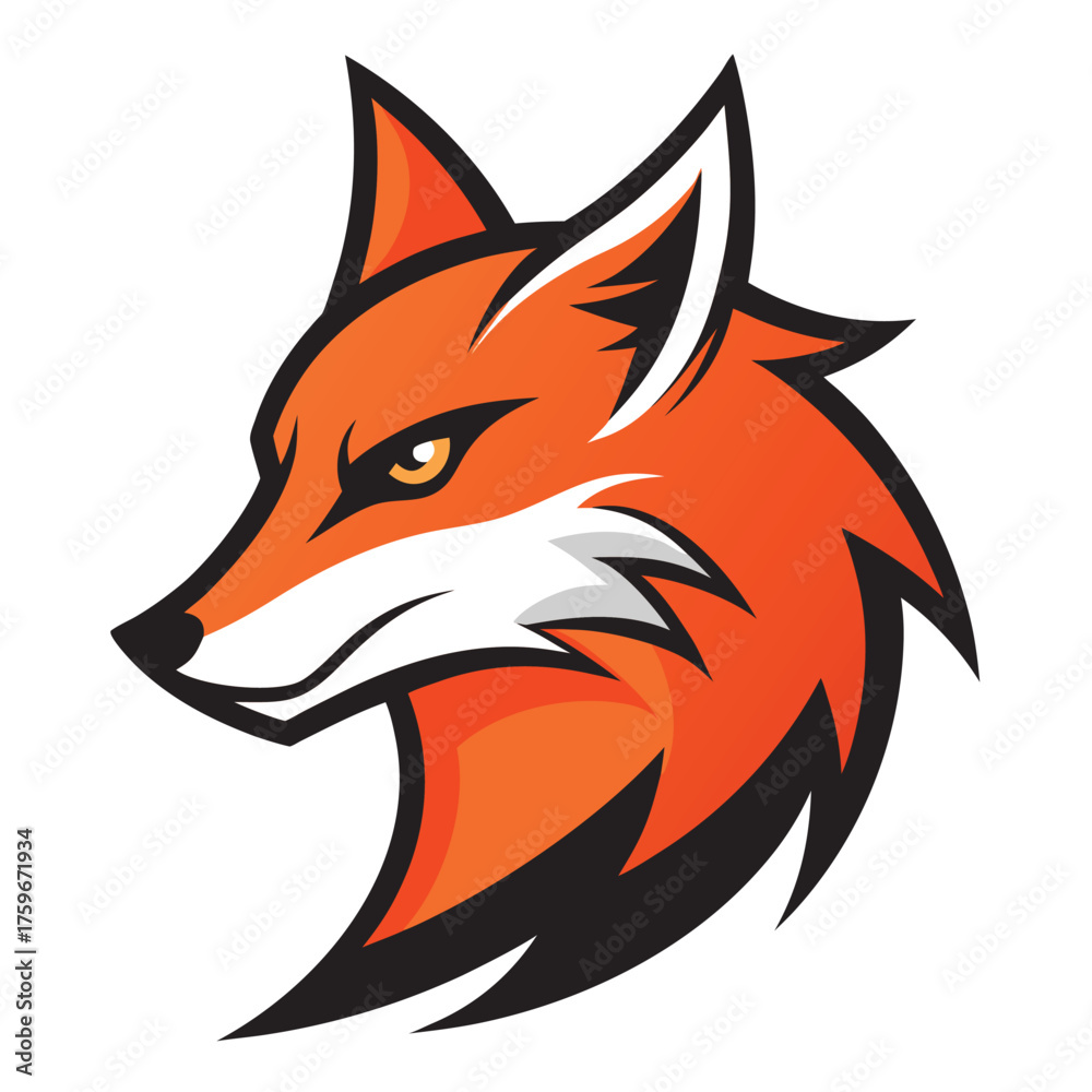Obraz premium Red Fox Head Mascot Vector Logo, Sleek Orange Animal Icon, Isolated on White Background