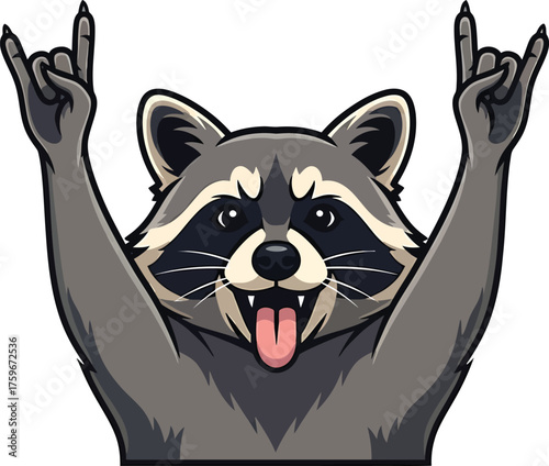 Rockstyle Raccoon Vector Illustration on Solid White Background