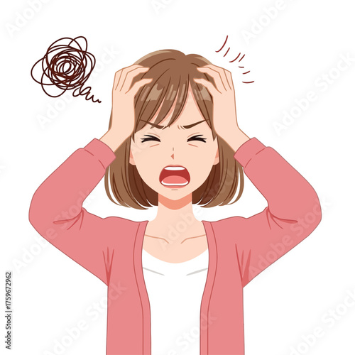 Frustrated woman holding her head in distress