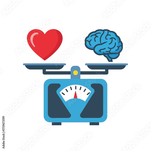A scale balancing a heart and a brain, symbolizing a choice.