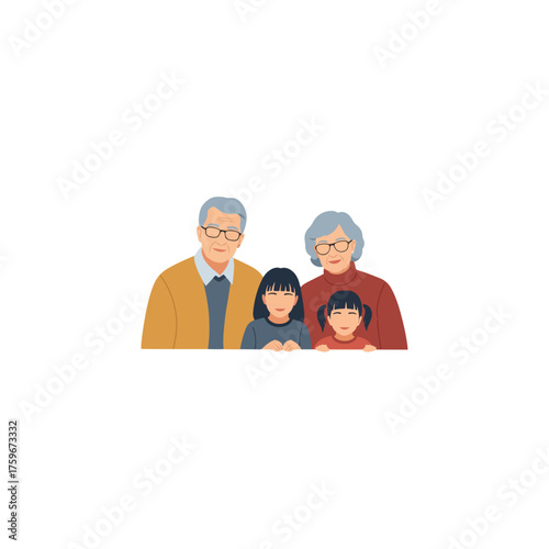Illustration of a Family - Grandparents and Grandchildren Together.