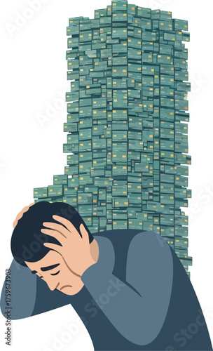 Man Crushed Under Heavy Stack of Money Worries