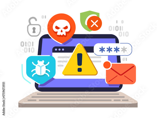 Cyber security hacker attack concept. Computer virus threat or malware warning. Internet safety and data protection