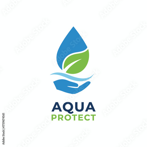 A water drop icon serves as the logotype for aqua protection or water delivery, embodying water drop ecology