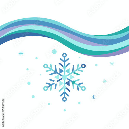 Snowflake-filled winter holiday background with northern lights, polar lights, and a north-light design