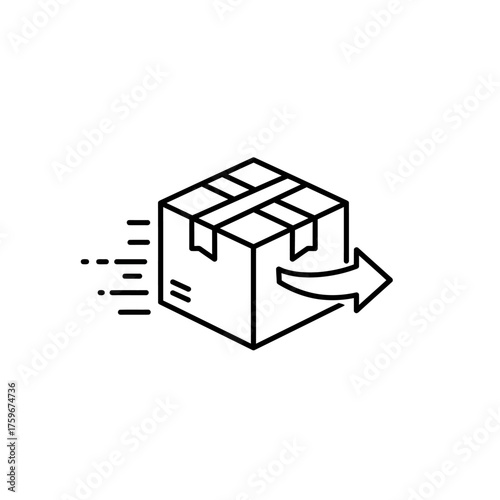 Shipping box with arrow indicating delivery and fast movement.