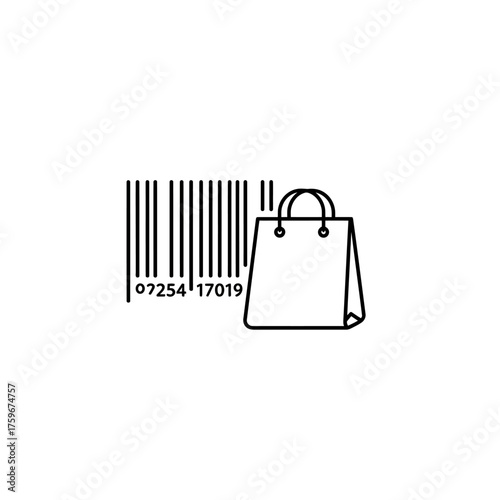Shopping bag with barcode represents retail and consumerism concept.