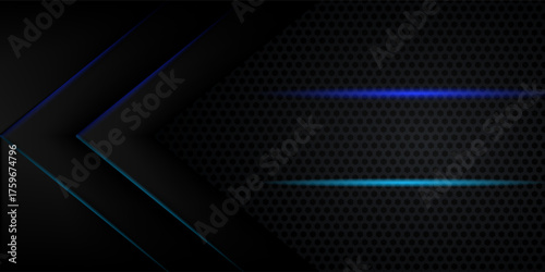 Abstract blue light arrow on black with hexagon mesh design modern luxury futuristic technology background vector illustration.