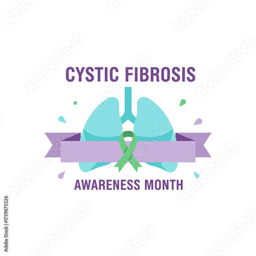 Illustration of lungs and a ribbon vector for Cystic Fibrosis Awareness Month background