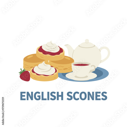 Enjoy freshly baked English scones with jam, clotted cream, or strawberry jam and whipped cream for a classic British afternoon tea