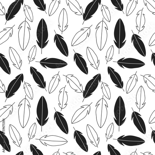 A feathered seamless pattern background with endless black‑and‑white vector texture, ideal for wallpapers, pattern fills, web page backgrounds, surface textures, and textiles