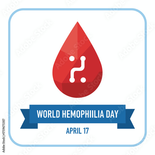 A vector illustration of a blood drop symbolizing hemophilia, used in a flat polygon medical card design for world awareness and health care