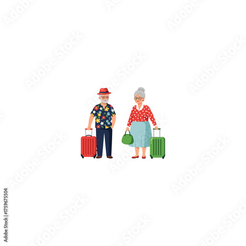 Elderly Couple Ready for Vacation with Luggage.