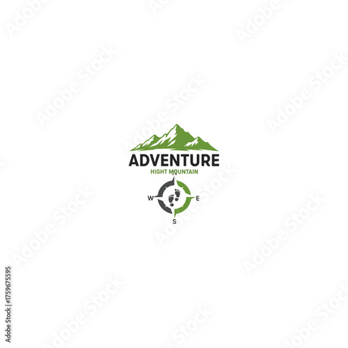 Adventure logo with mountain and compass, perfect for outdoor activities and travel.
