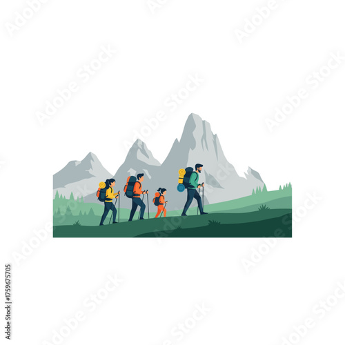 Family Hiking Adventure - A Group of Hikers Exploring the Mountains.