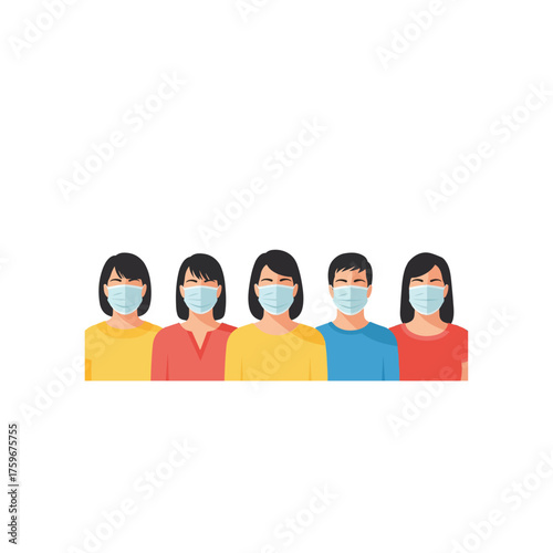 Group of Diverse People Wearing Face Masks for Protection.