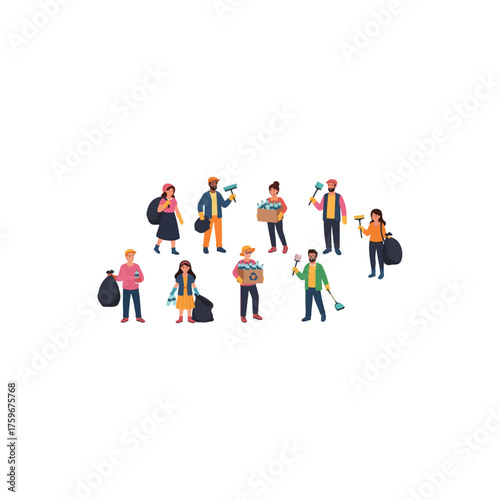 Group of People Cleaning Up Trash Together in a Community Cleanup.