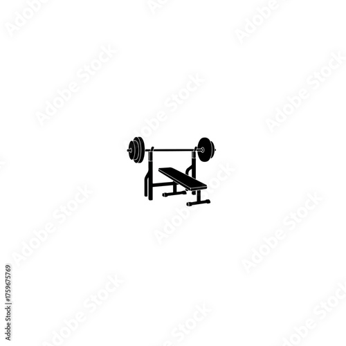 Black silhouette of a weight bench with a loaded barbell.