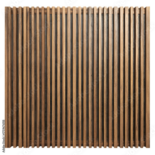 Vertical Wooden Slat Wall Panel, Modern Interior Design Element Isolated on White Background