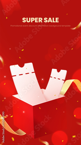 Vertical edition Super promotion discount information red background template