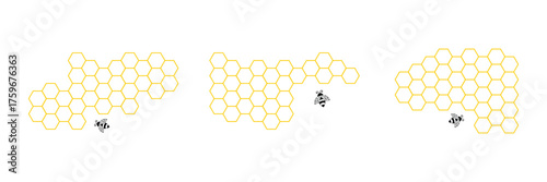 Set of icons of honeycomb, bee honeycomb of abstract form. Honey comb pattern. Honeycomb structure logo. Honey, pollen, wax, parchment and bee products. eps 10