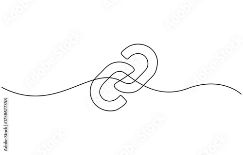 Continuous one line drawing link or hyperlink chain symbol isolated on transparent background