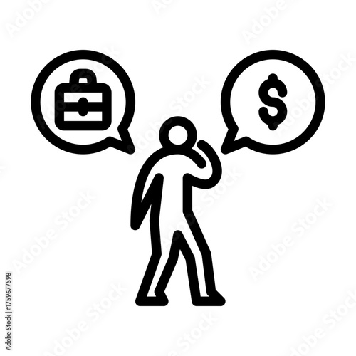 A man worried about money outline icon. figure line art illustration.