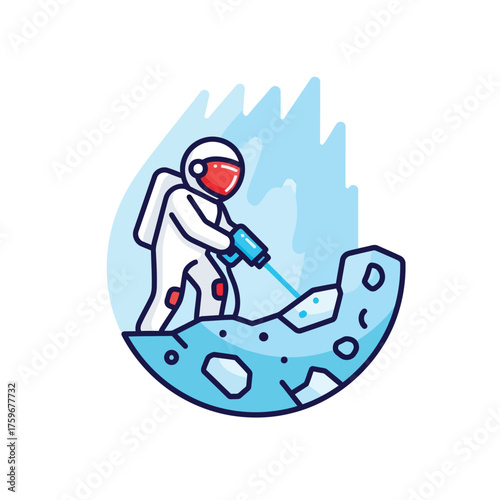 Astronaut on a planet surface mining with a laser.