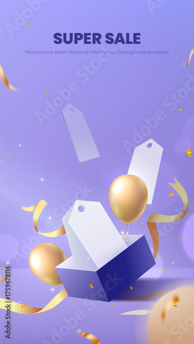 Vertical super promotion discount information purple background template