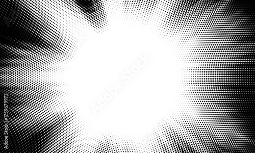 Dotted halftone texture background. Black and white pop art gradient overlay. Fading grunge gritty noise wallpaper. Weathered pixelated comic backdrop. Vector bitmap subtle vanishing surface retro