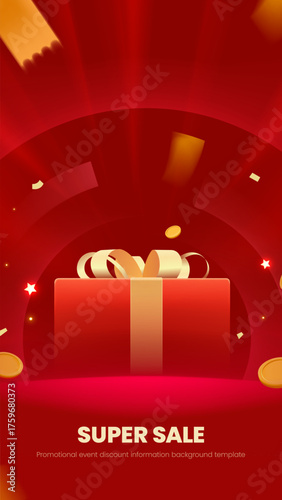 Vertical super promotion discount information red background template