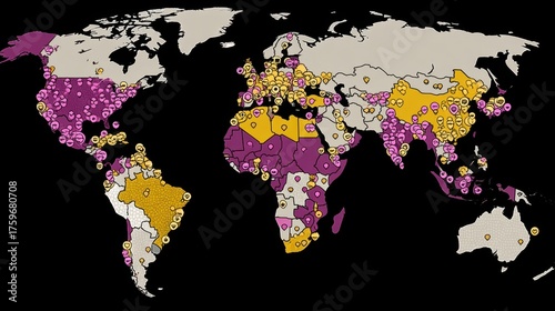 Global map highlighting diverse biodiversity hotspots worldwide infographic educational aerial view conservation awareness