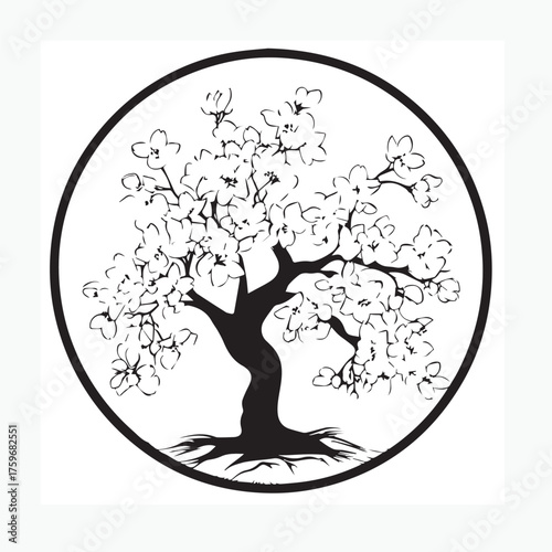 cherry blossom trees in a circle