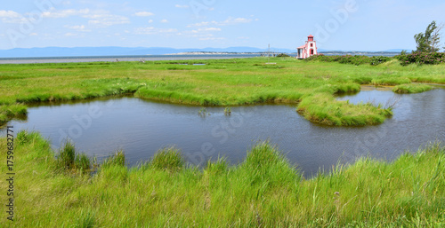 A small lighthouse on the riverbank, Saint-André, Québec, Canada