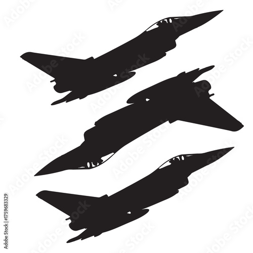 fighter jet aircraft silhouettes vector set for military, aviation, and defense designs