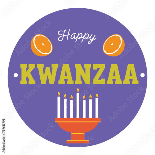 happy kwanzaa celebration round vector design with kinara candles and oranges for african heritage