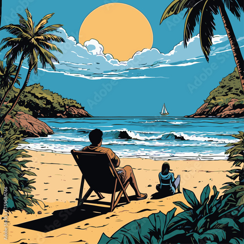 comic book style beach scene vector image