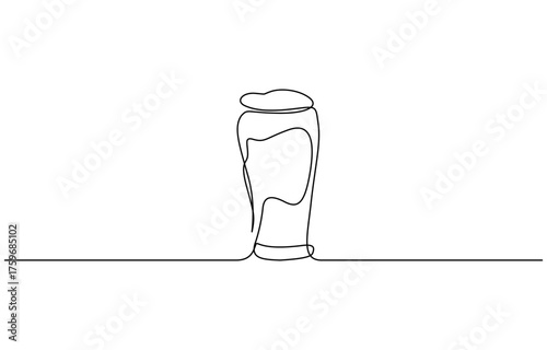 Continuous one line drawing of beer bottle and glass. Isolated on black thin line transparent background