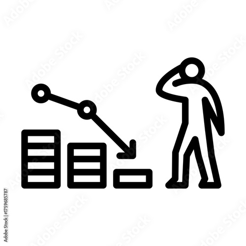 A man confused about financial crisis outline icon. figure line art illustration.