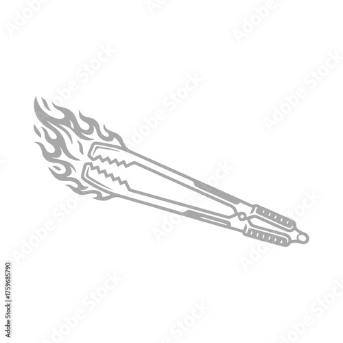 Flaming BBQ Tongs Design Illustration