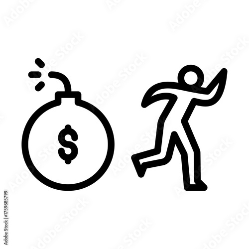A man run away from financial crisis outline icon. figure line art illustration.