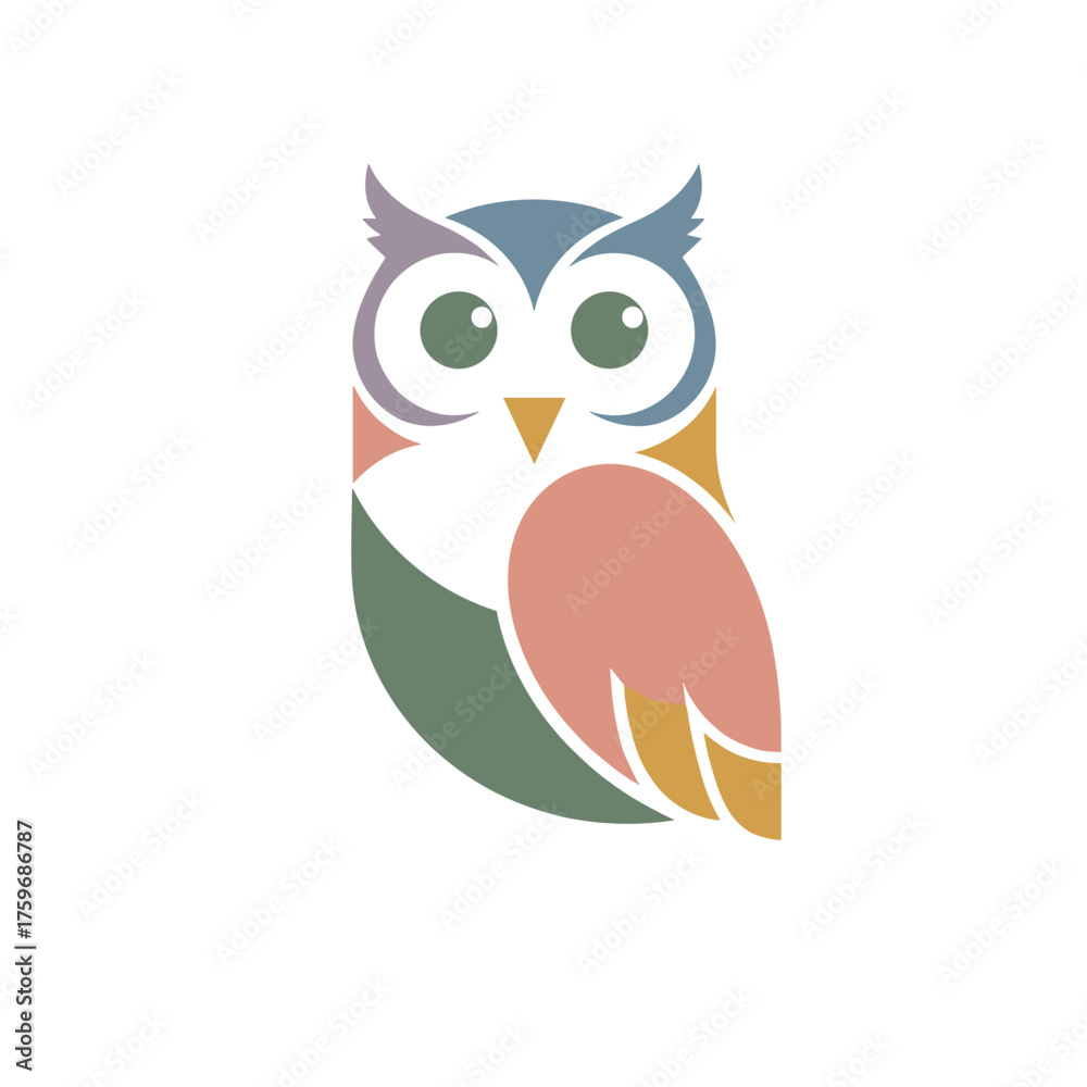 Naklejka premium Stylized owl illustration in pastel colors for artistic branding or nature-themed design