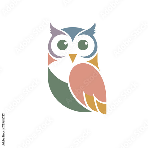 Stylized owl illustration in pastel colors for artistic branding or nature-themed design