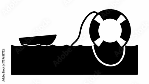 Distress at sea with overturned boat and a life preserver offering hope, symbolizing maritime safety rescue