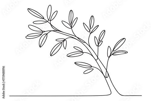Continuous one line drawing of a young tree with branches and leaves, minimalist nature concept illustration
