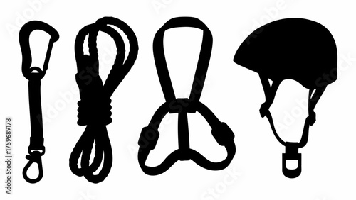 Essential climbing gear elements ready for thrilling adventures, safety and adventure concept for extreme sports