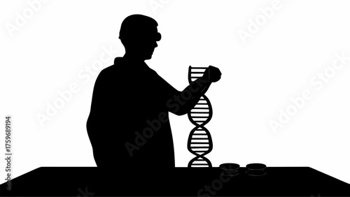 Silhouette of scientist analyzing human DNA structure in the lab for innovative medical research projects